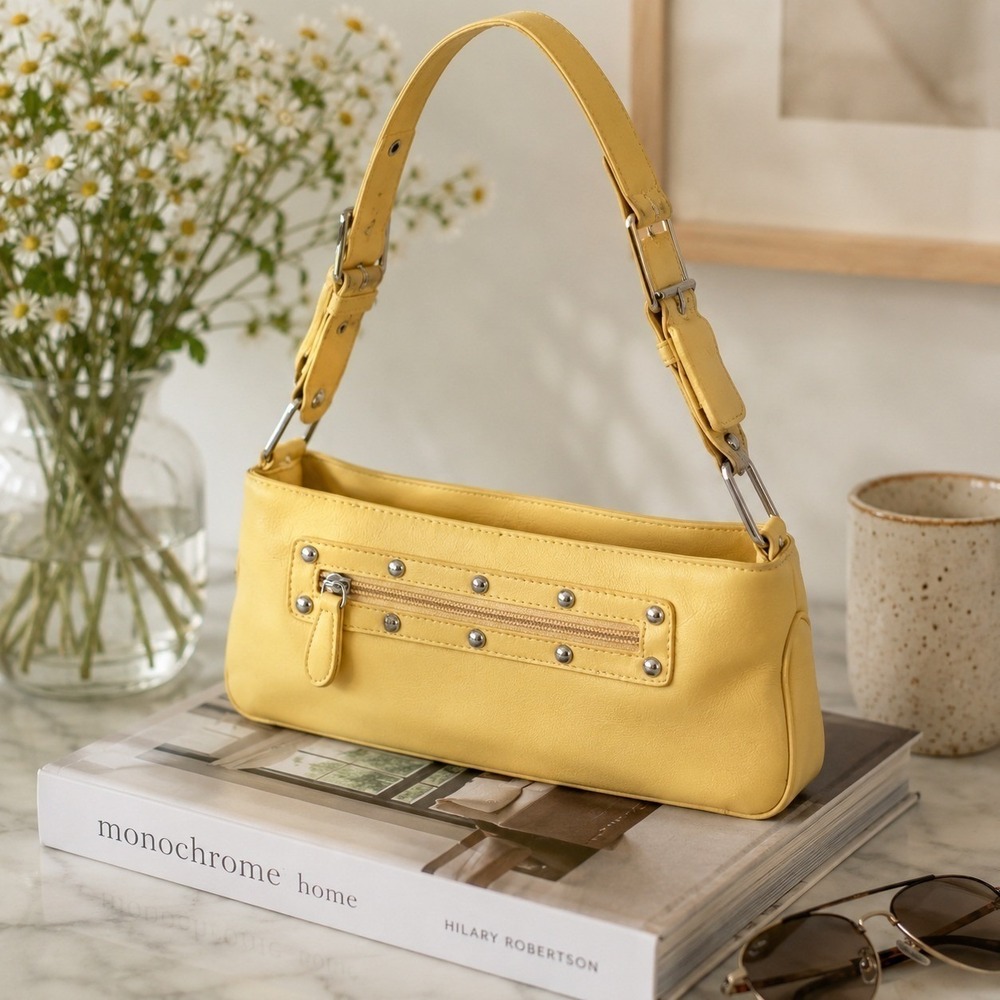 FP High Speed Crossbody DUPE Yellow Studded Baguette Shoulder Bag